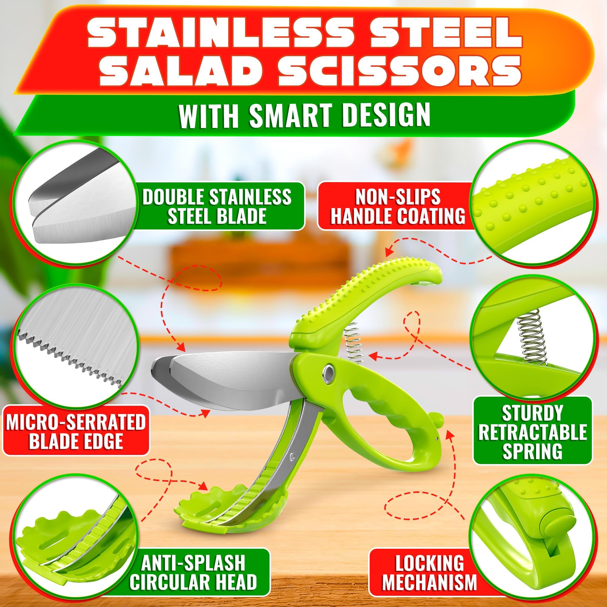 LIBERHAUS salad scissors ergonomic non-slip handle improves control.