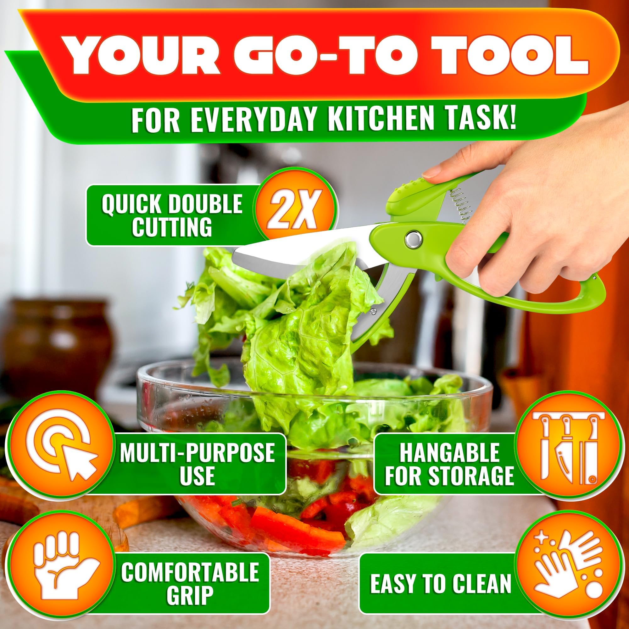 LIBERHAUS salad scissors safety-locking compact design for storage.