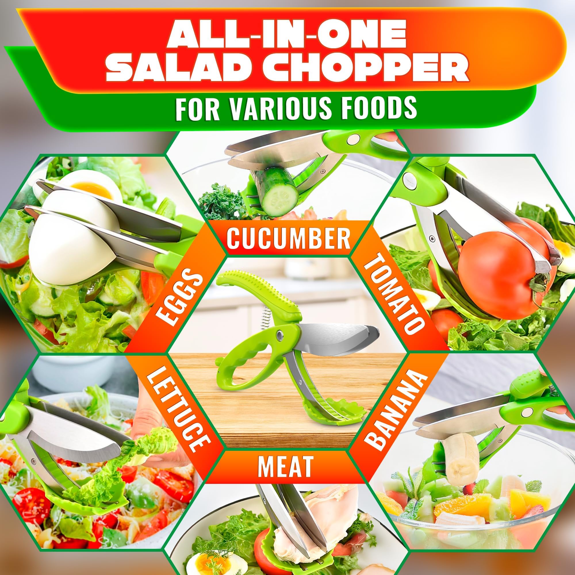 LIBERHAUS salad scissors spring-loaded system speeds double-cutting.
