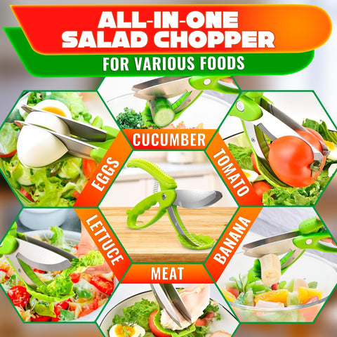 LIBERHAUS salad scissors spring-loaded system speeds double-cutting.