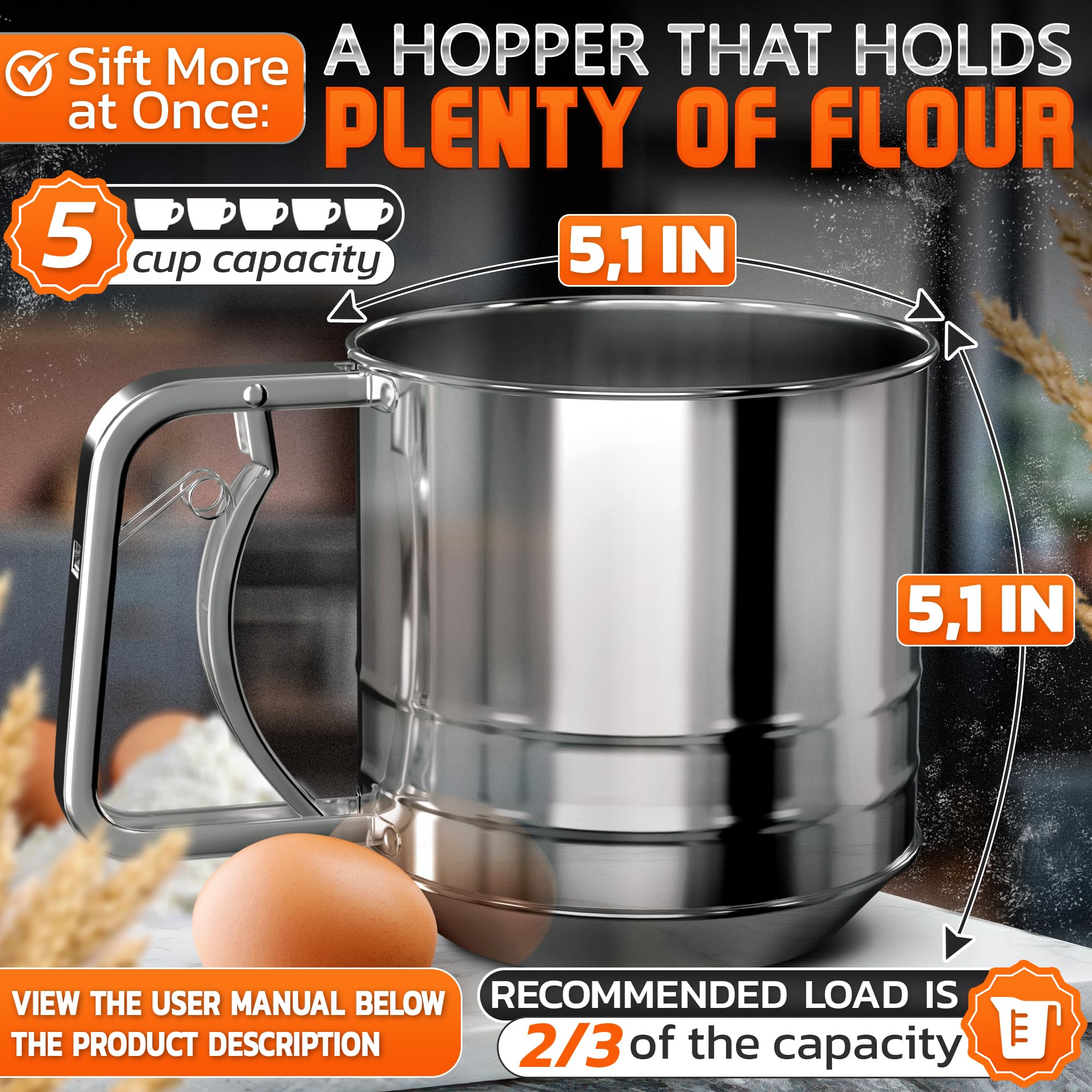 Stainless steel LIBERHAUS sifter stands up to daily baking