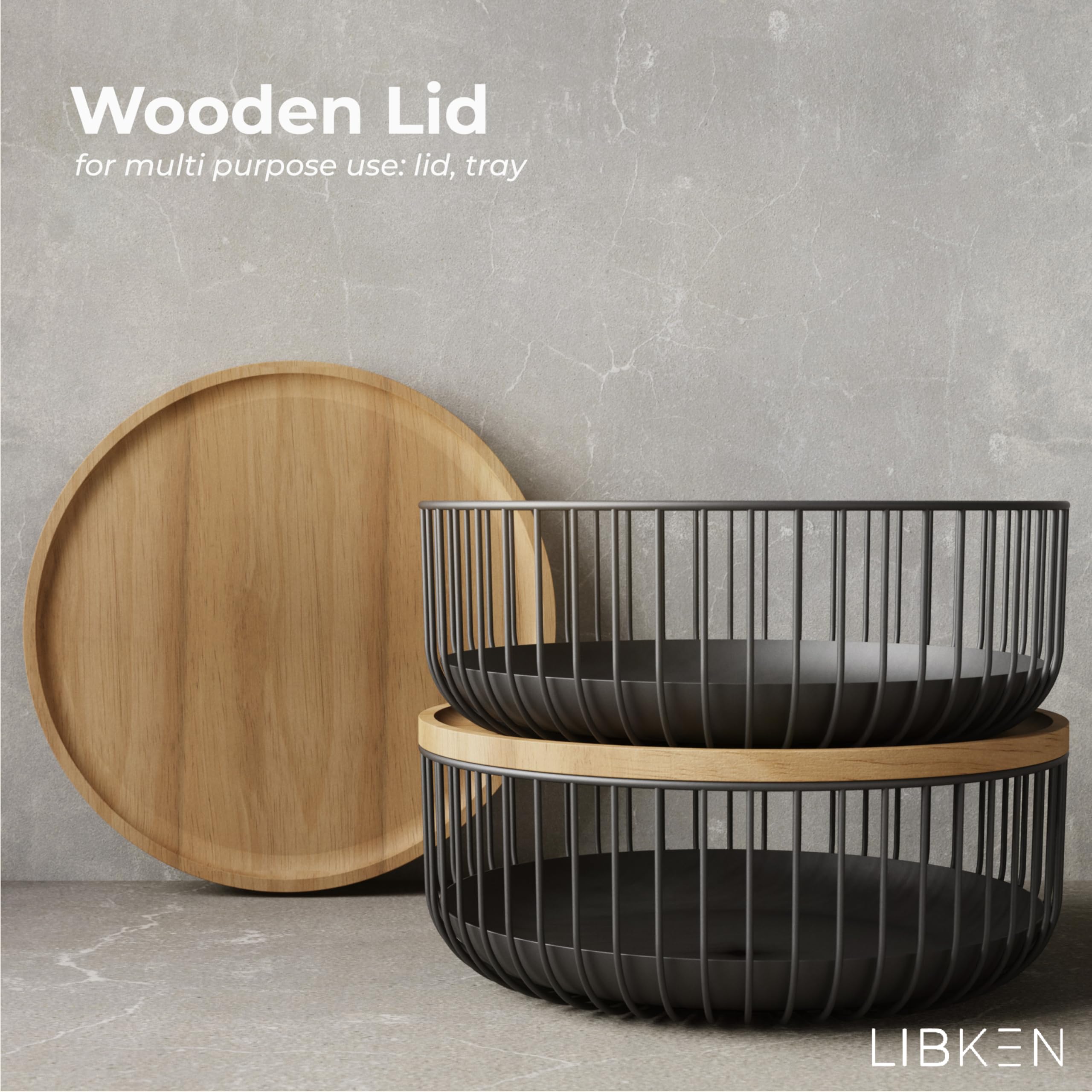 LIBKEN black fruit bowl with lid on counter for easy access