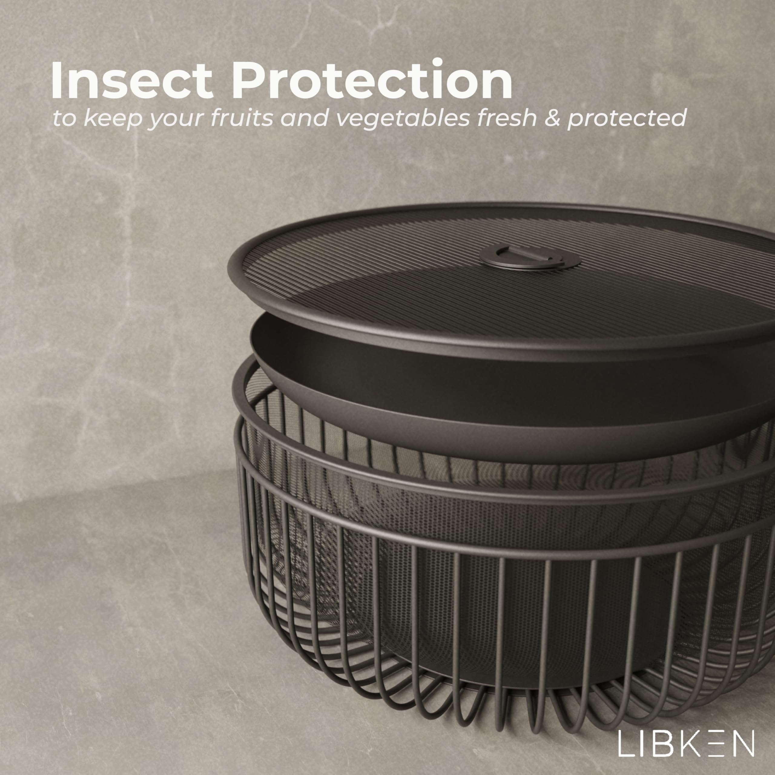 LIBKEN countertop basket organizes fruits and vegetables with stylish countertop display.