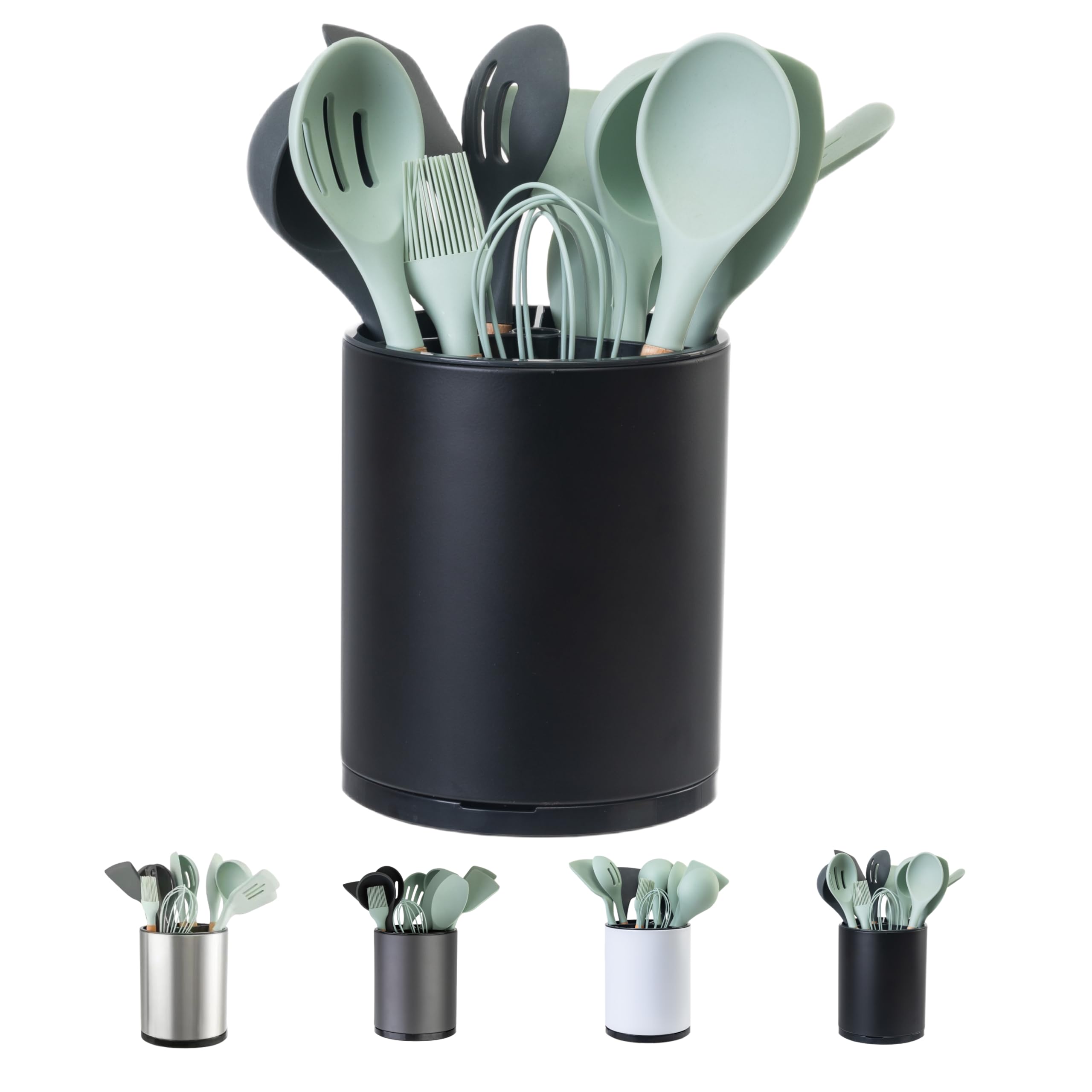 LIBODOUR 360° rotating utensil holder on counter keeps spatulas within easy reach.