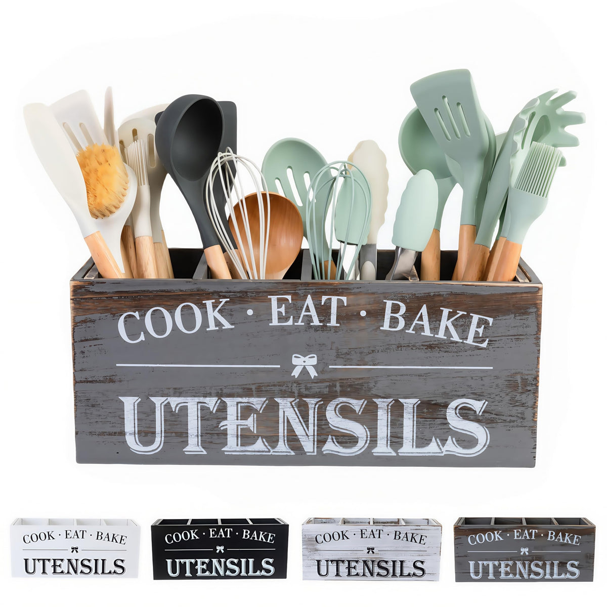LIBODOUR Utensil Holder front view demonstrating generous capacity for clutter-free countertops