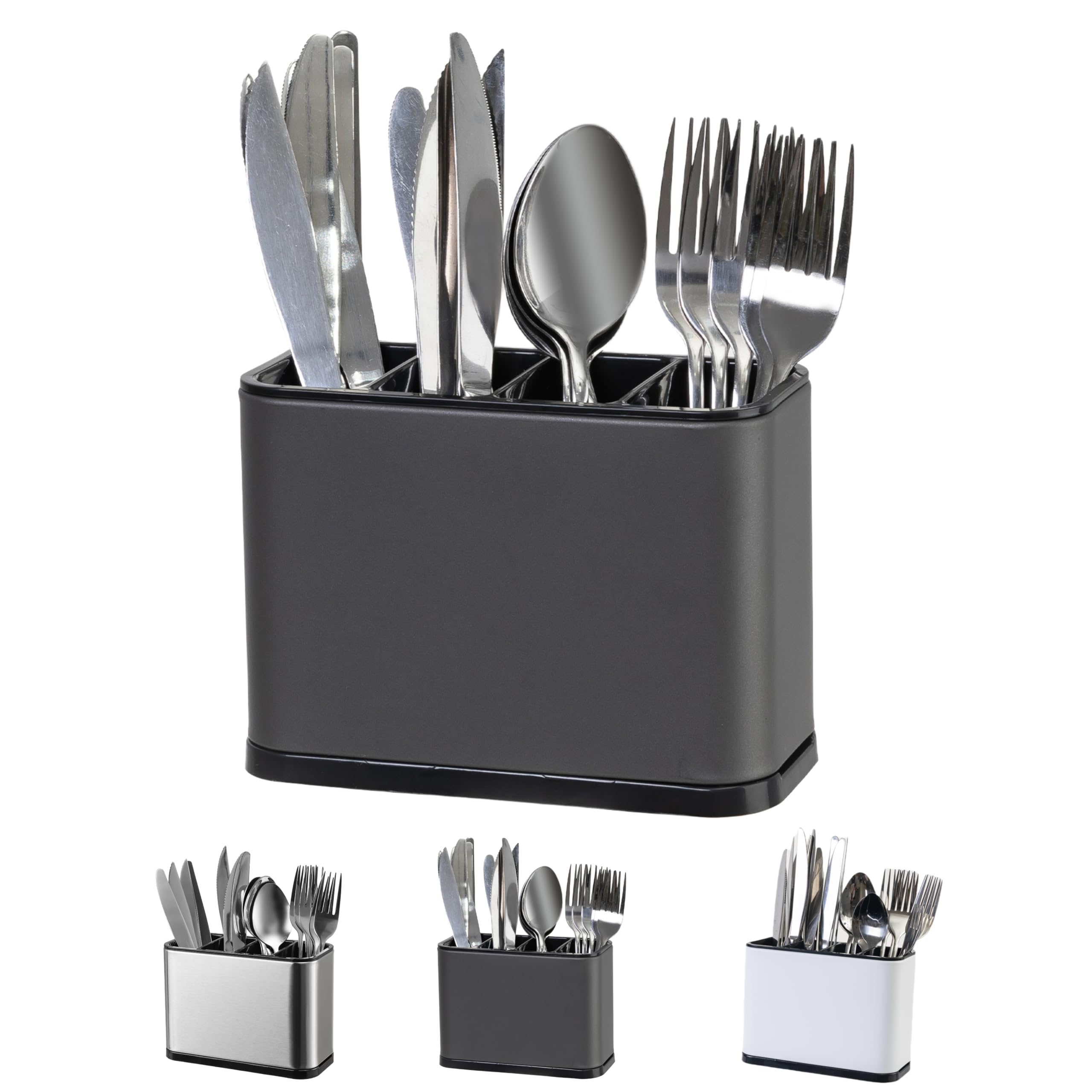 LIBODOUR utensil holder in stainless steel grey for a clean, organized counter.