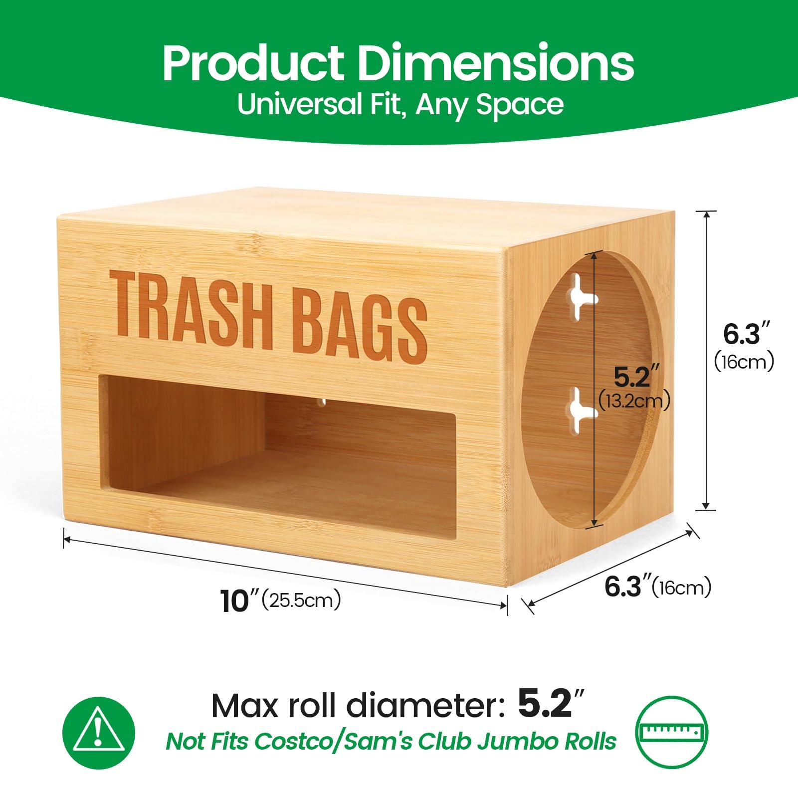 Libreshine bamboo dispenser accommodates an 80-bag roll for quick restocks