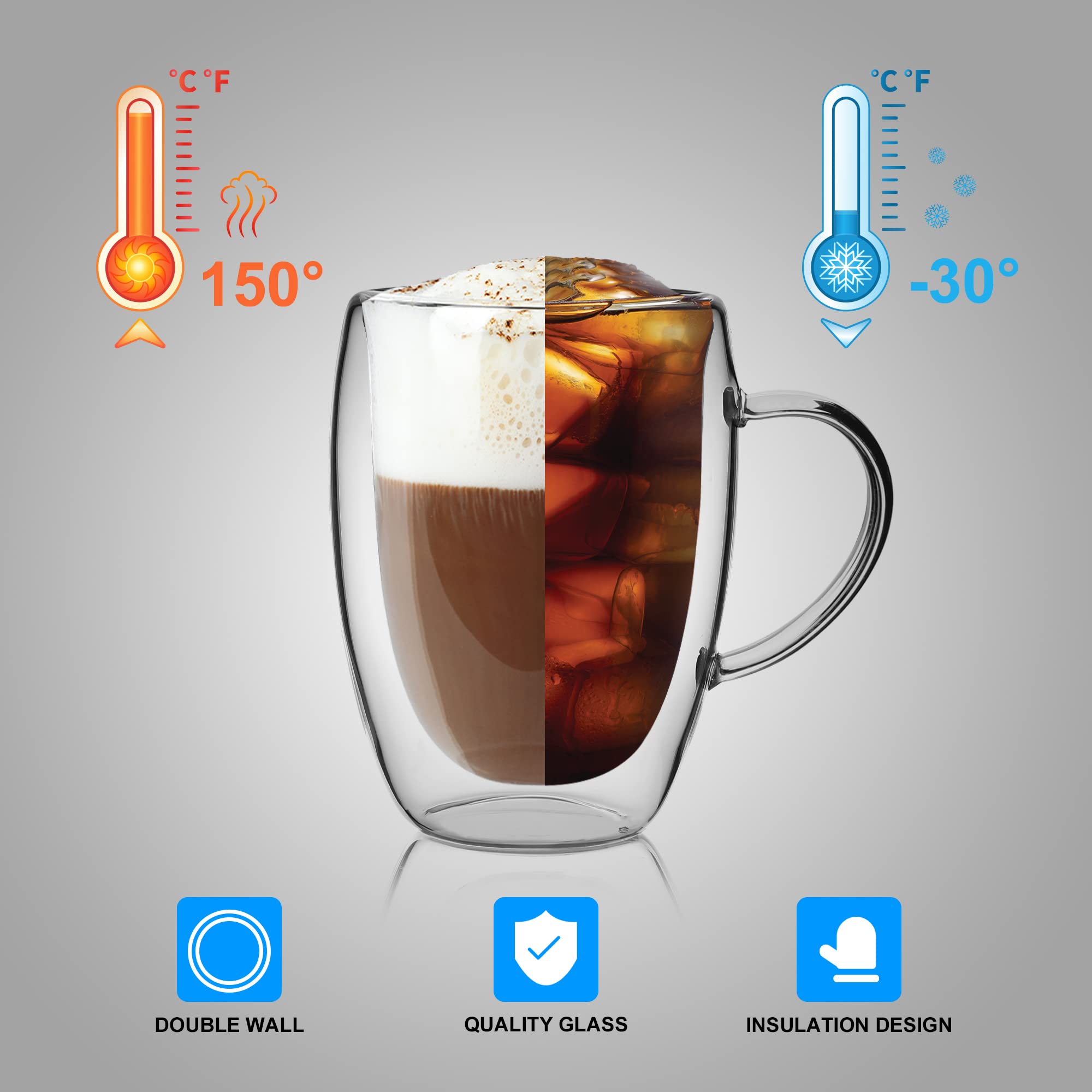 LIBWYS multipurpose glass cups for coffee, tea, or cold beverages