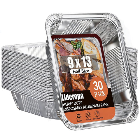 Lideropa 9x13 aluminum pans front view, sturdy for baking and meal prep.