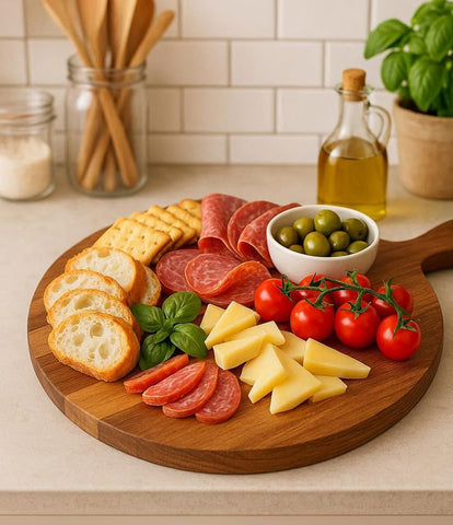 LiebeOlivee acacia wood grain on display for everyday kitchen prep and presentation.