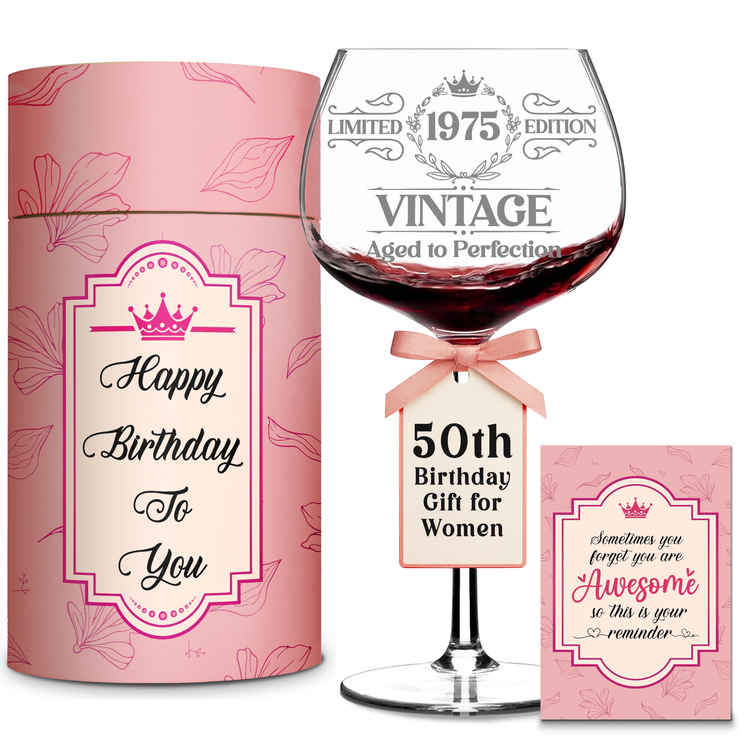 LIERIE8888 Vintage 1975 wine glass with permanent print for memorable toasts
