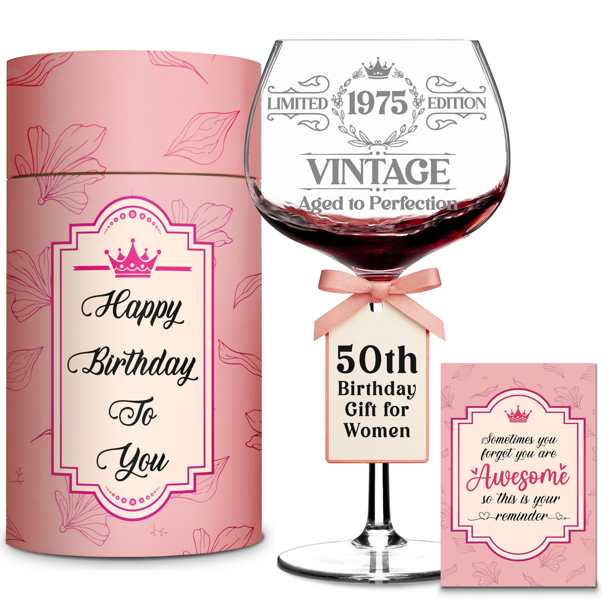 LIERIE8888 Vintage 1975 wine glass with permanent print for memorable toasts