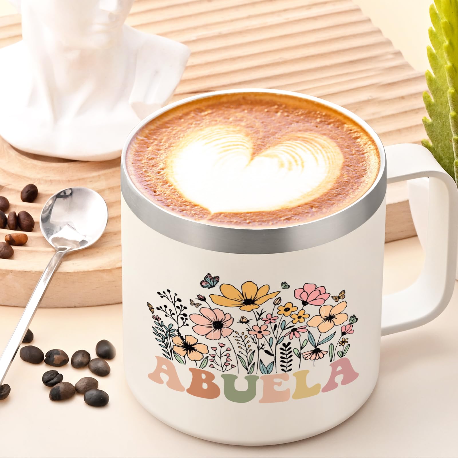 Lifecapido Abuela mug cream design vibrant flowers, ideal gift for grandma.