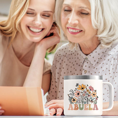 Lifecapido Abuela cream mug being held, comfortable grip for daily use.