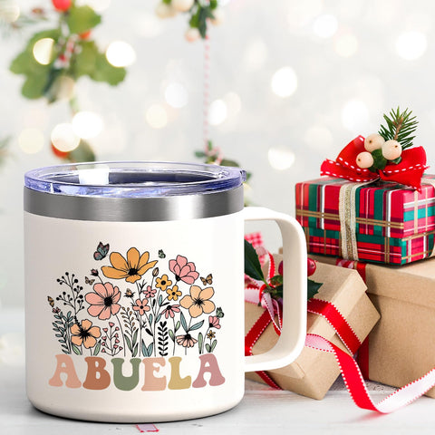 Lifecapido Abuela 14oz mug on desk, ready for coffee or tea.