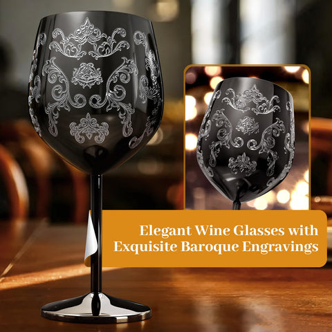 Lifecapido baroque engraving wine glass close-up showcases intricate craftsmanship.