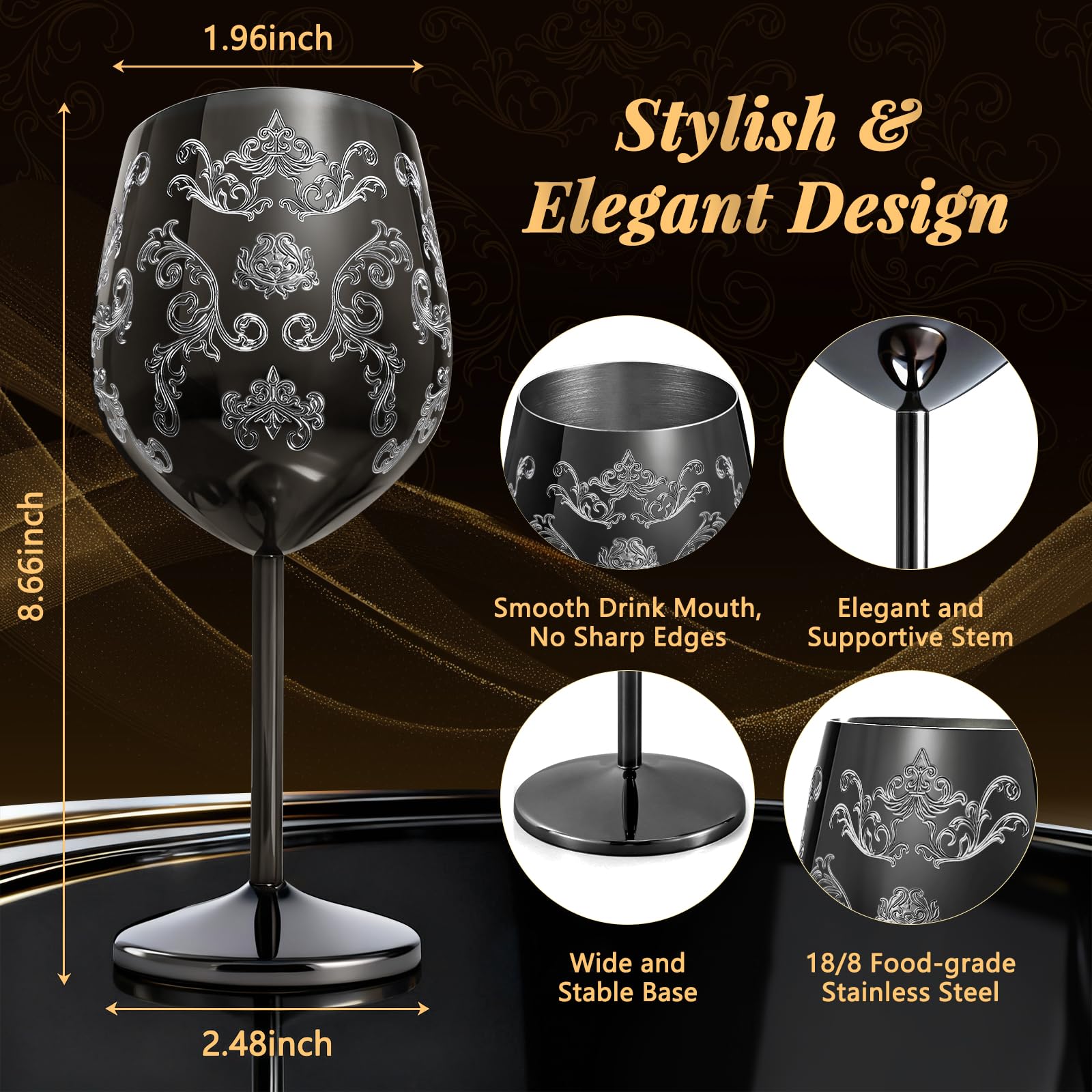Lifecapido baroque-pattern wine glass ideal for weddings and banquets.