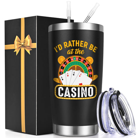 Lifecapido I'd Rather Be at the Casino tumbler front view keeps drinks cold.
