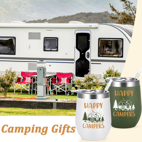 Lifecapido happy camper stainless steel tumbler with lids for outdoor adventures
