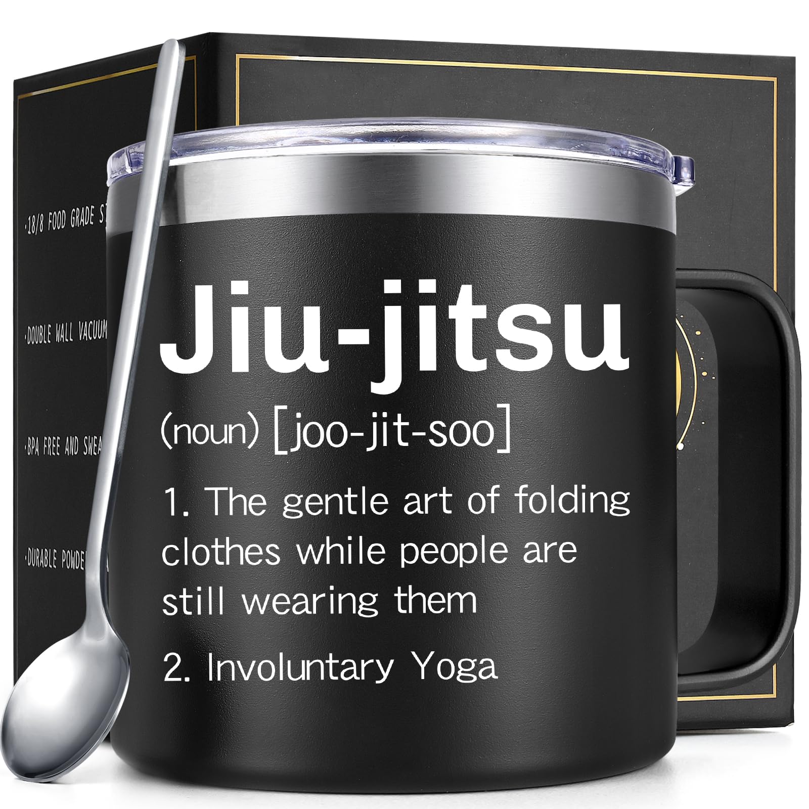 Lifecapido Jiu Jitsu mug front view for training sessions.