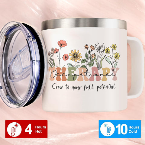 14oz Lifecapido mug suits coffee, tea, juice, or water throughout workday.