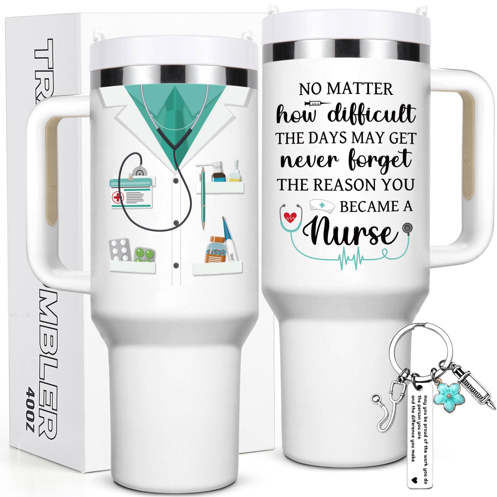 Lifecapido 40oz nurse tumbler with handle for on-the-go hydration