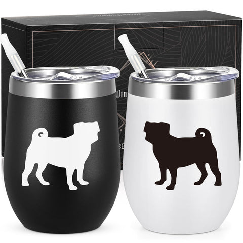 Lifecapido pug gifts wine tumbler black and white pattern for dog lovers on the go
