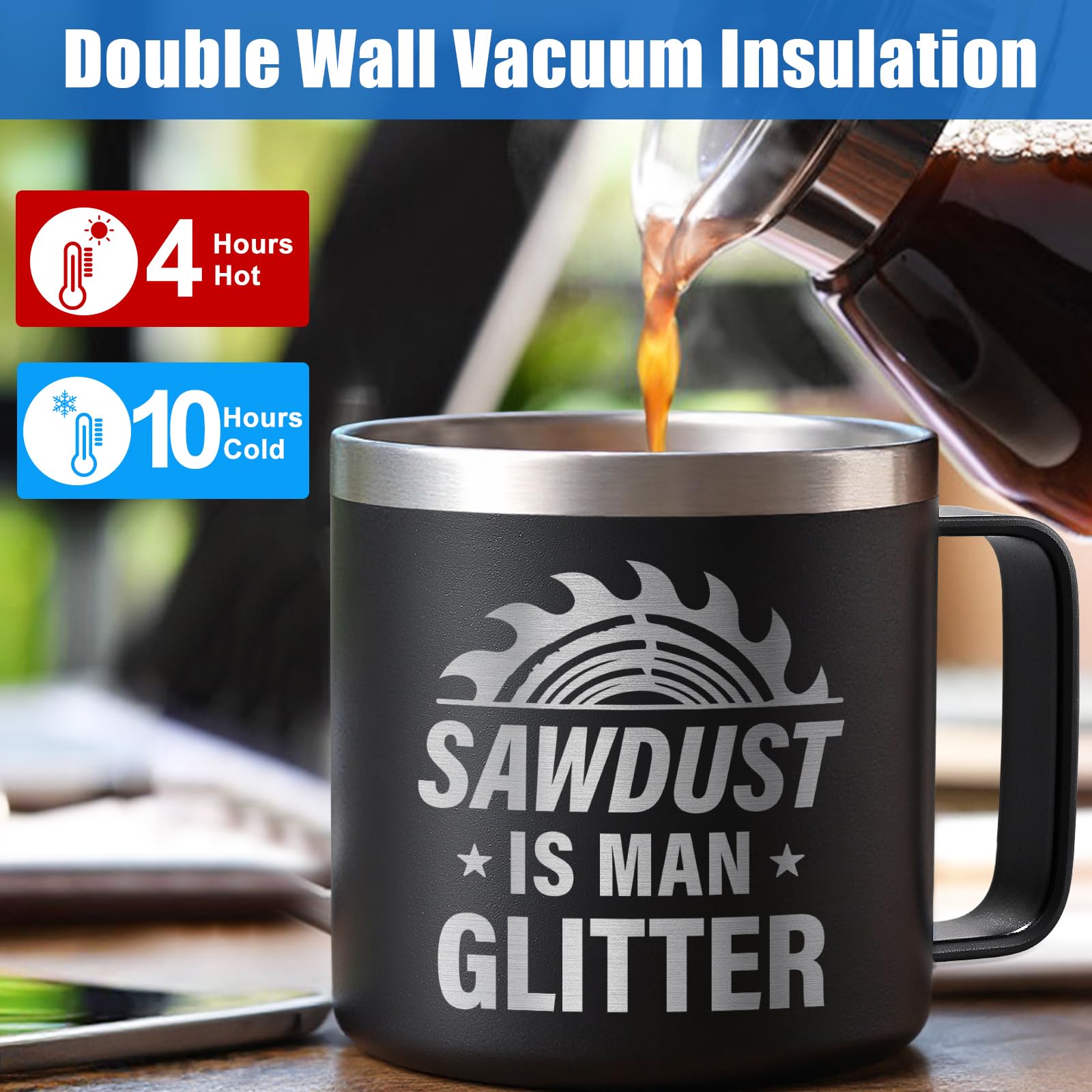 Lifecapido Sawdust Is Man Glitter mug outdoor travel companion for adventures.