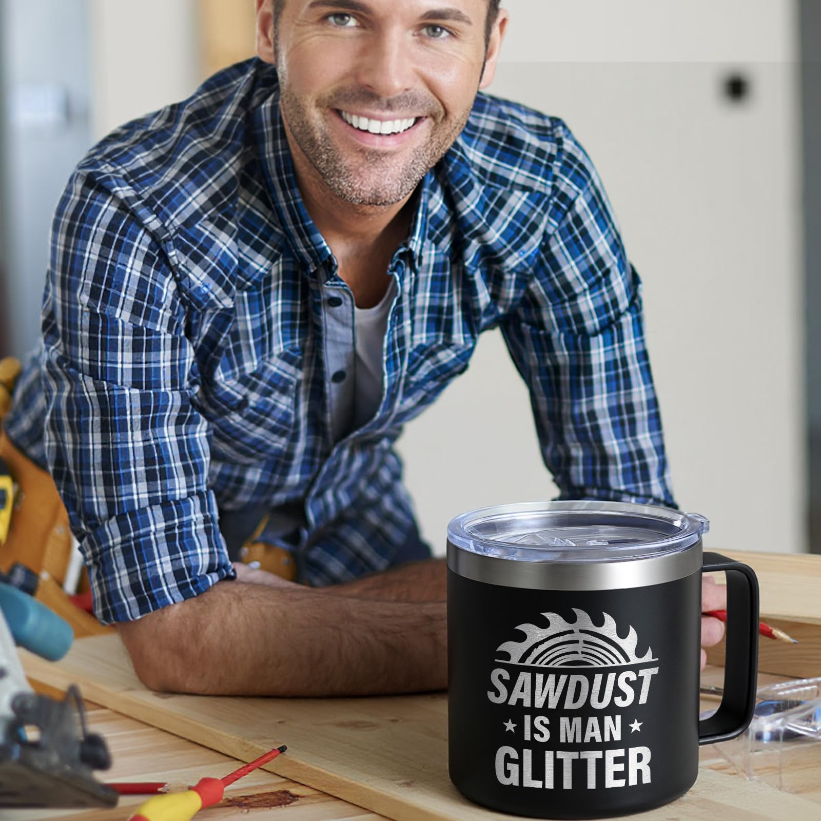 Lifecapido Sawdust Is Man Glitter mug stainless straw and care brush included.