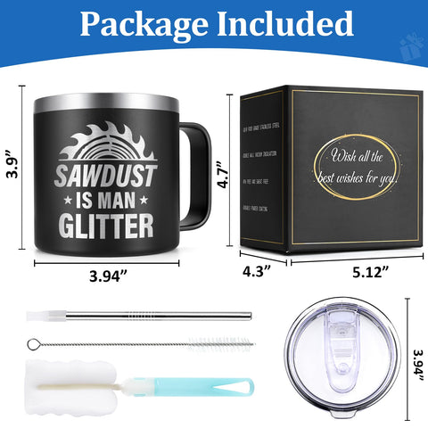 Lifecapido Sawdust Is Man Glitter mug with lid for travel and spill protection.