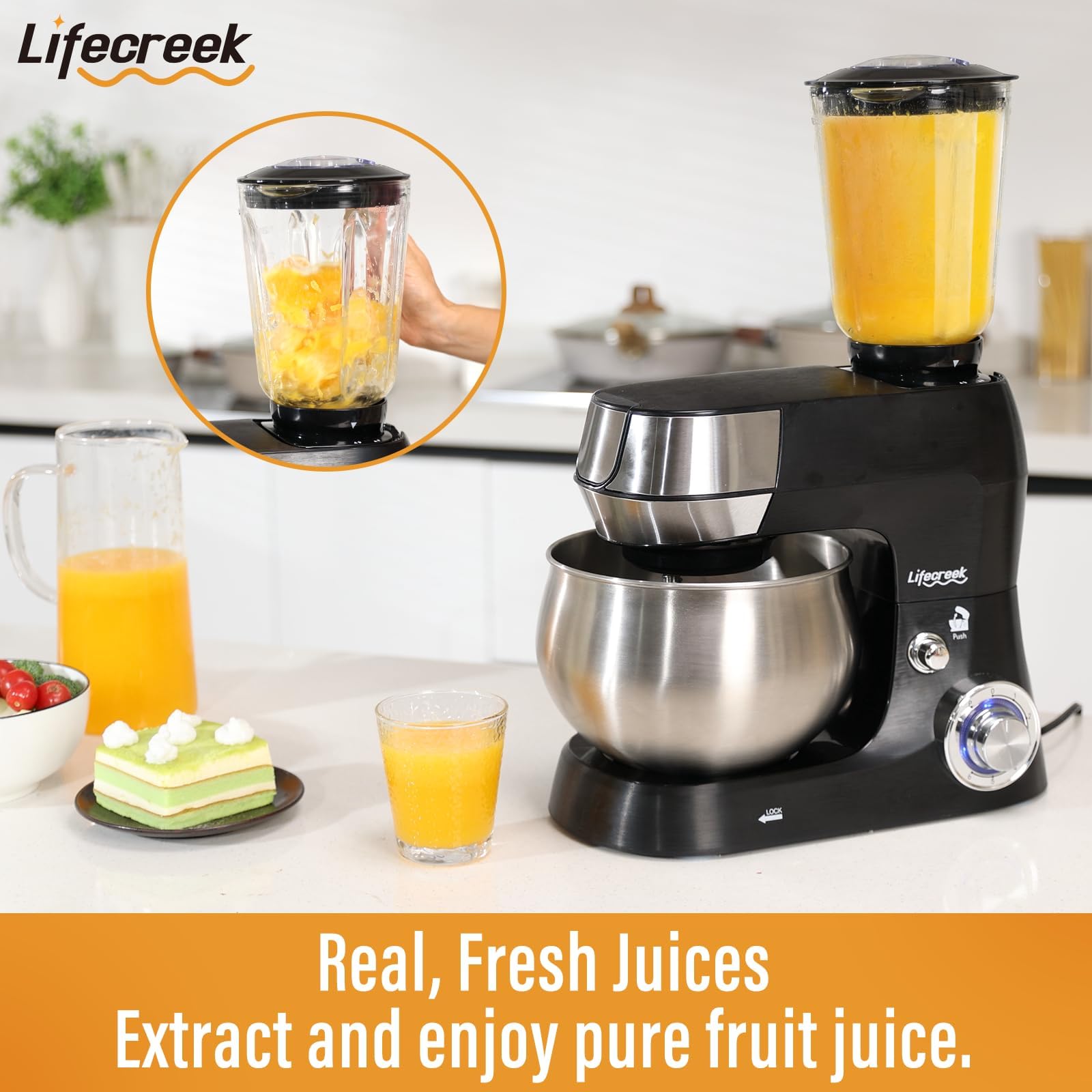 LIFECREEK splash guard with chute to reduce mess while mixing