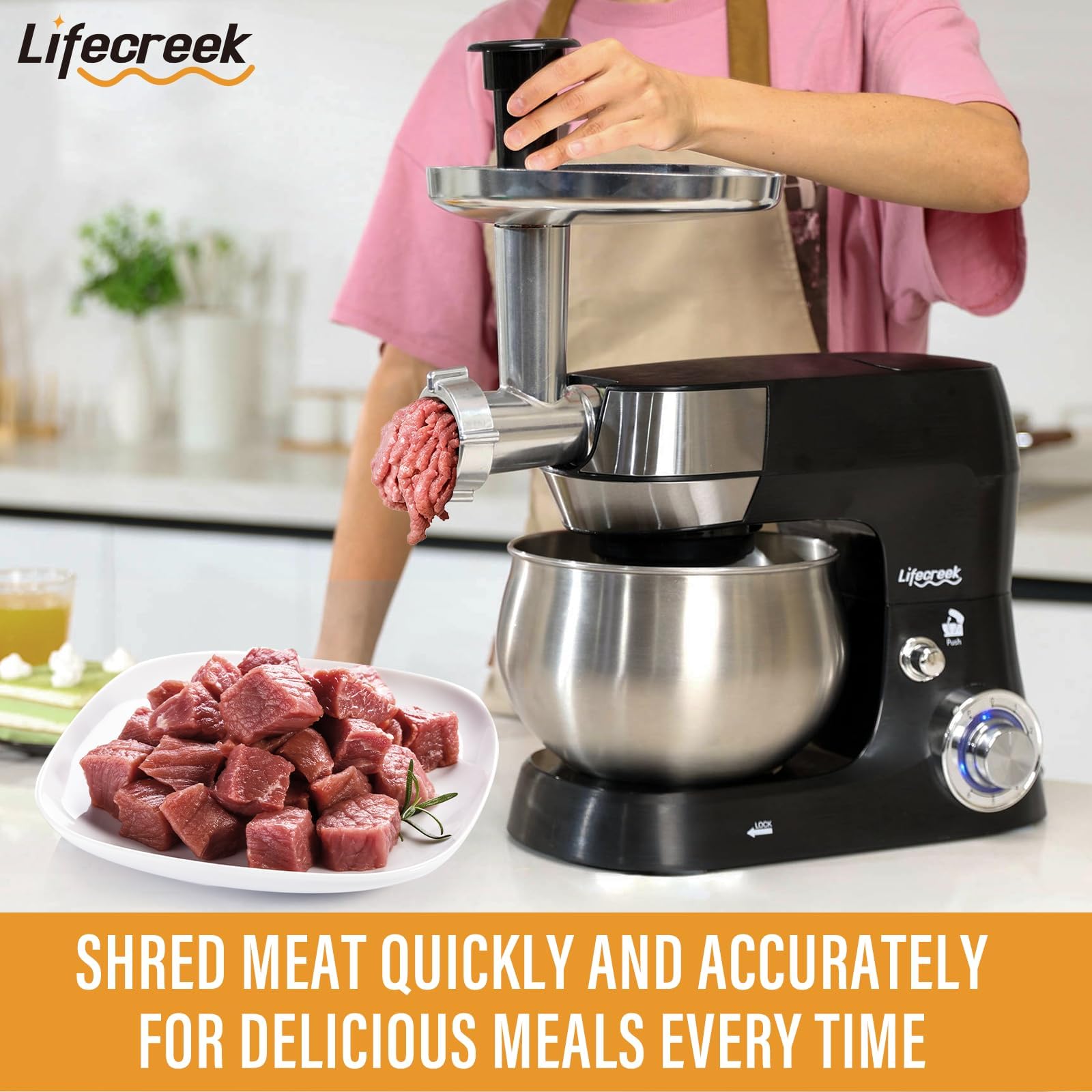 LIFECREEK mixer with wire whisk for light batters and whipping