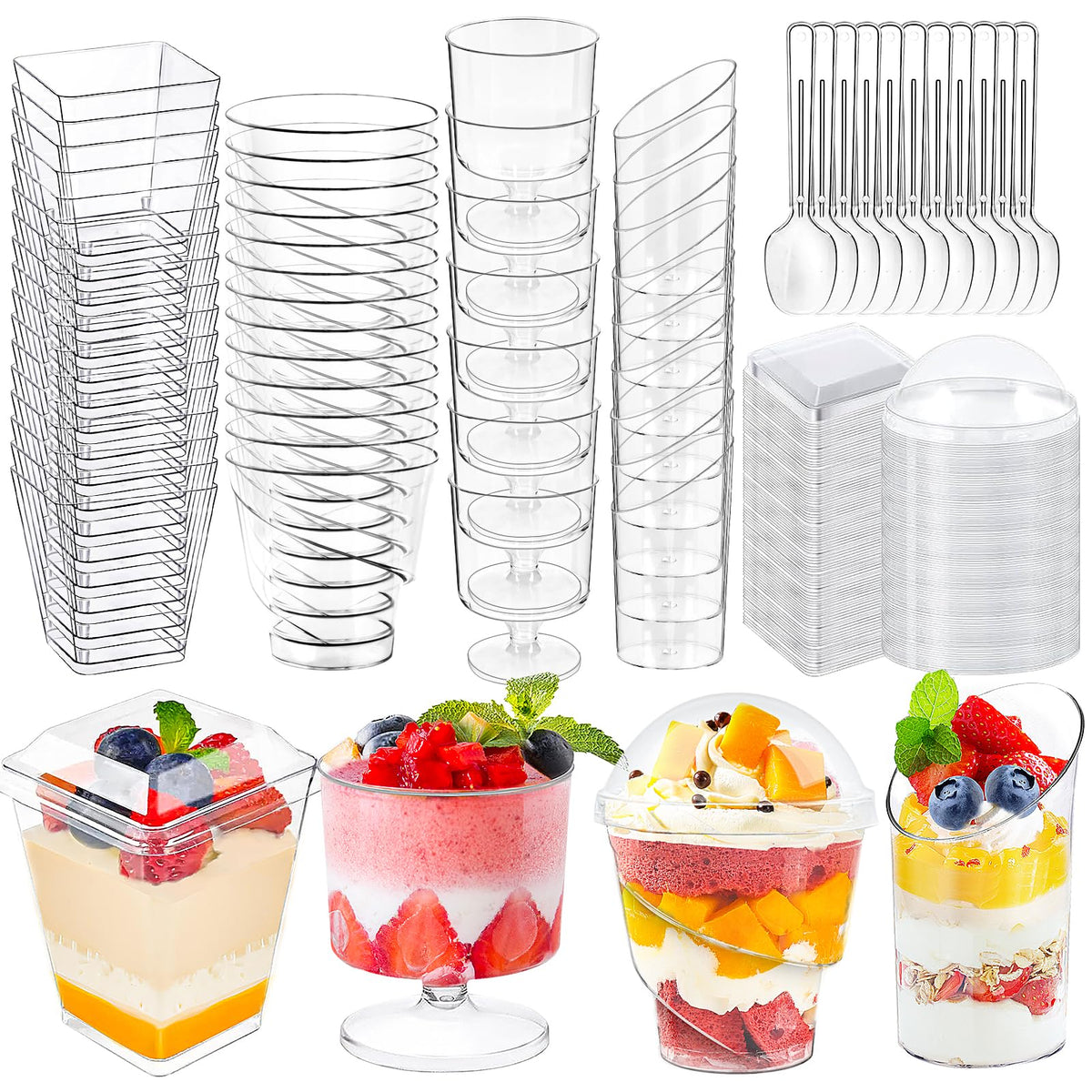 LifeIdeas 380-pack mini dessert cups with spoons and lids ideal for party desserts.