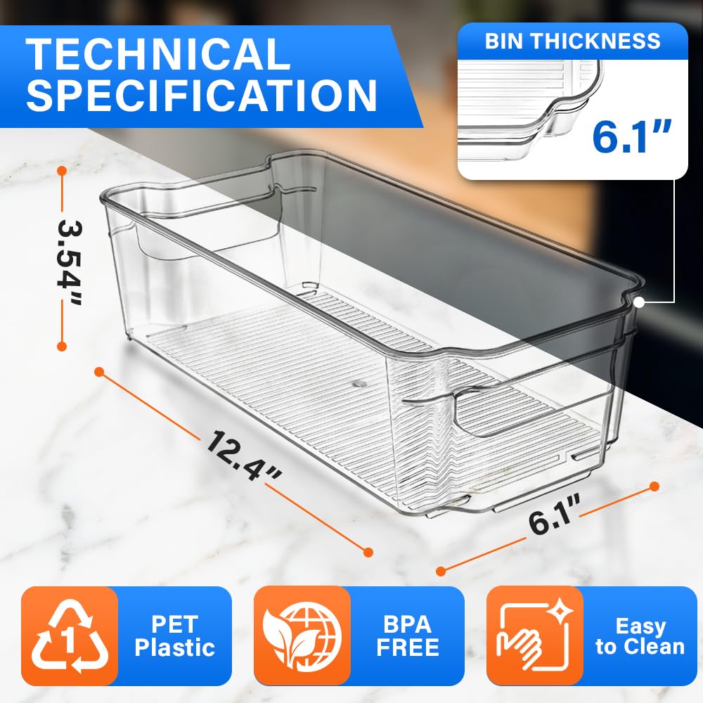 Lifemaster easy-grip clear bin with handle for effortless access in the fridge.