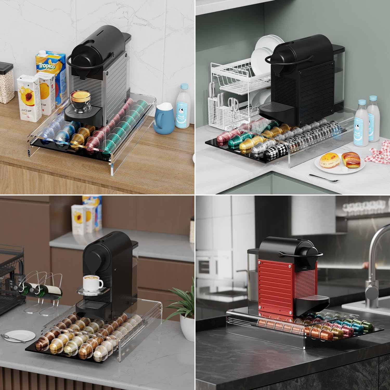 LifeMoreasy under-coffee-machine placement saves counter space and reduces clutter.