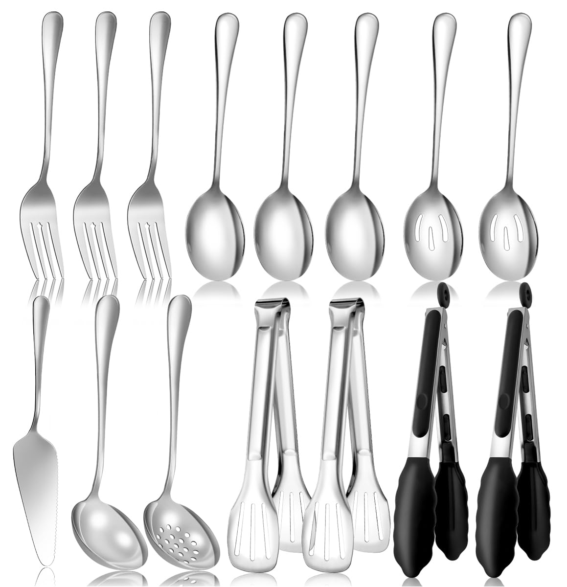 LifeMusican 15pc serving utensils set in silver for buffet service and elegant presentation