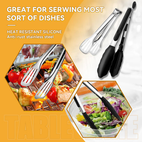 LifeMusican silicone-tipped tongs, 2 pieces, heat-safe and gentle on foods