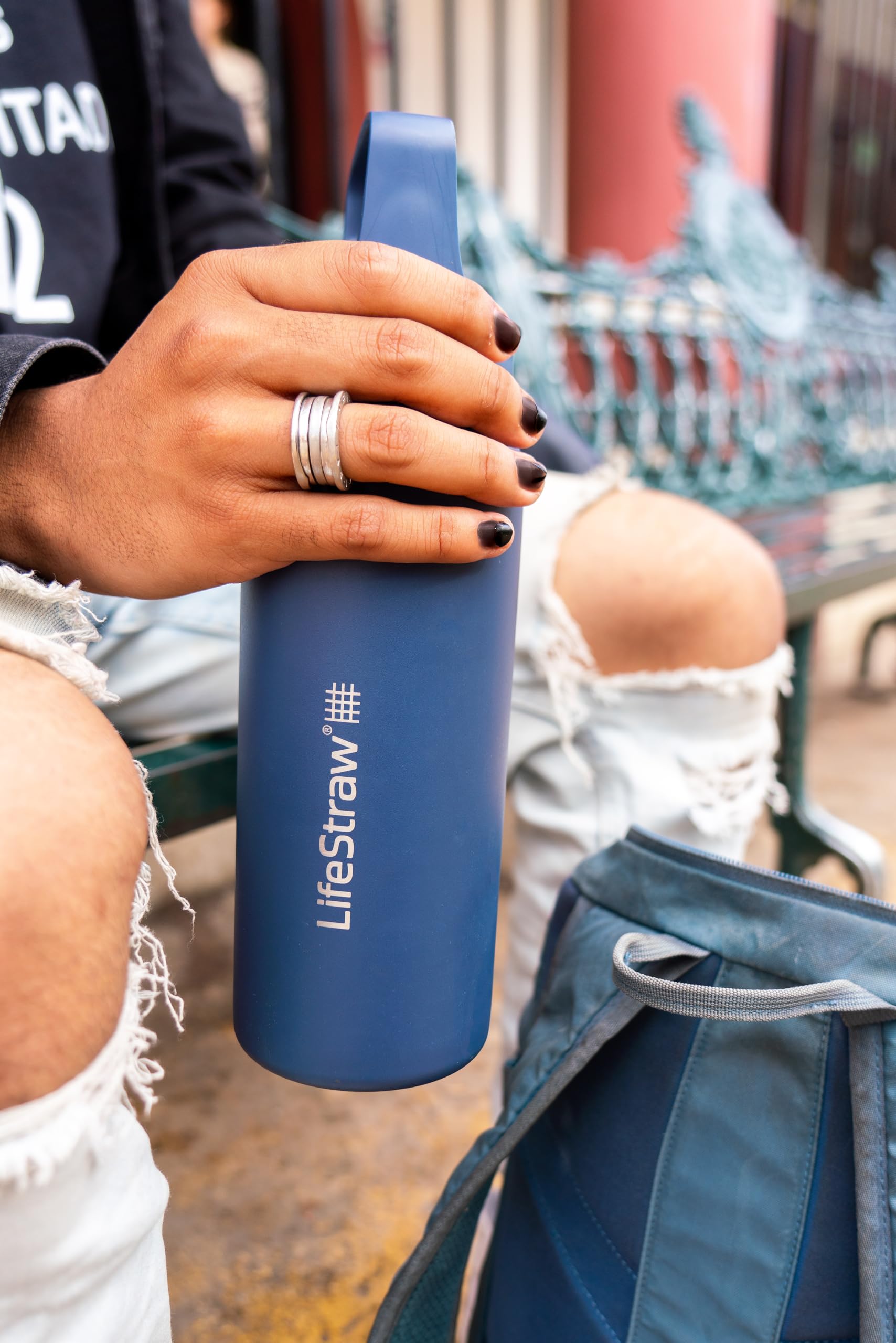 BPA-free stainless steel LifeStraw Go bottle highlighting safe material