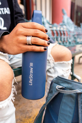 BPA-free stainless steel LifeStraw Go bottle highlighting safe material