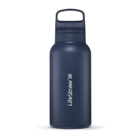 LifeStraw Go insulated bottle cap close-up for spill-safe travel hydration.