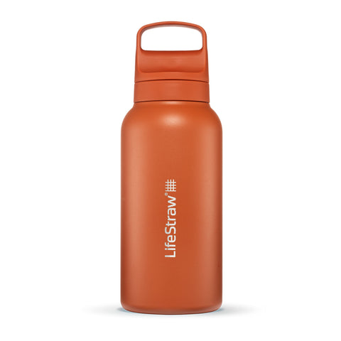 LifeStraw Go Series bottle with insulated stainless steel keeps drinks cold all day.