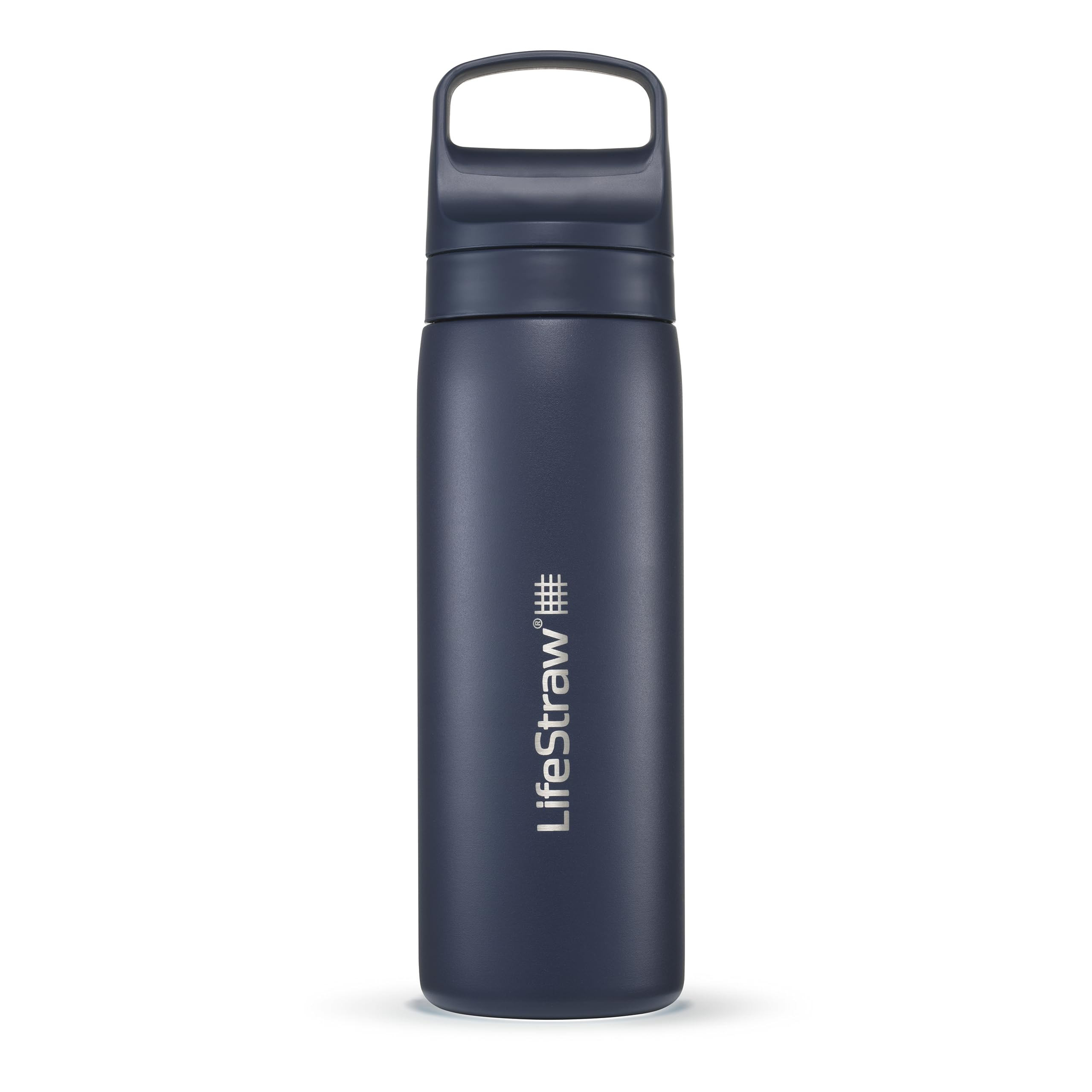 LifeStraw Go Series insulated bottle viewed from the front for travel hydration