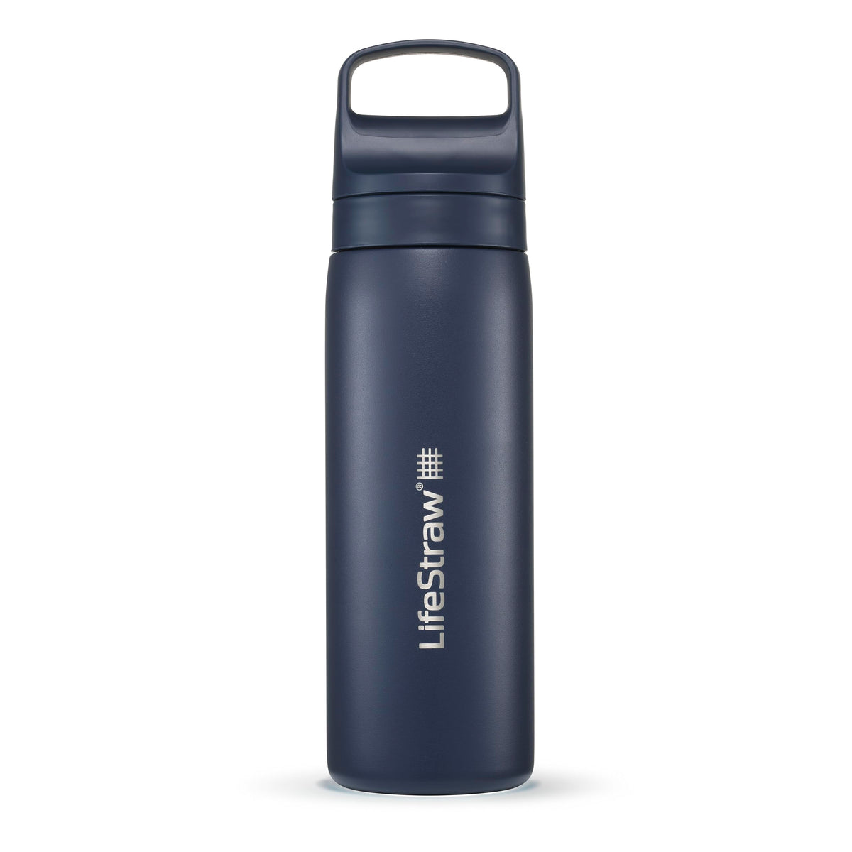 LifeStraw Go Series insulated bottle viewed from the front for travel hydration