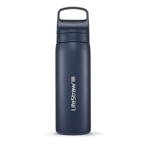 LifeStraw Go Series insulated bottle viewed from the front for travel hydration
