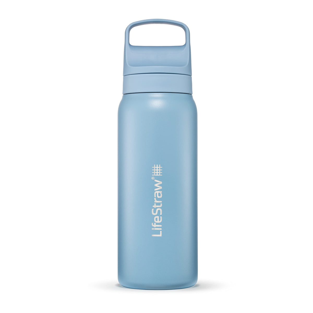 LifeStraw Go Icelandic Blue cap close-up for easy on-the-go safe water