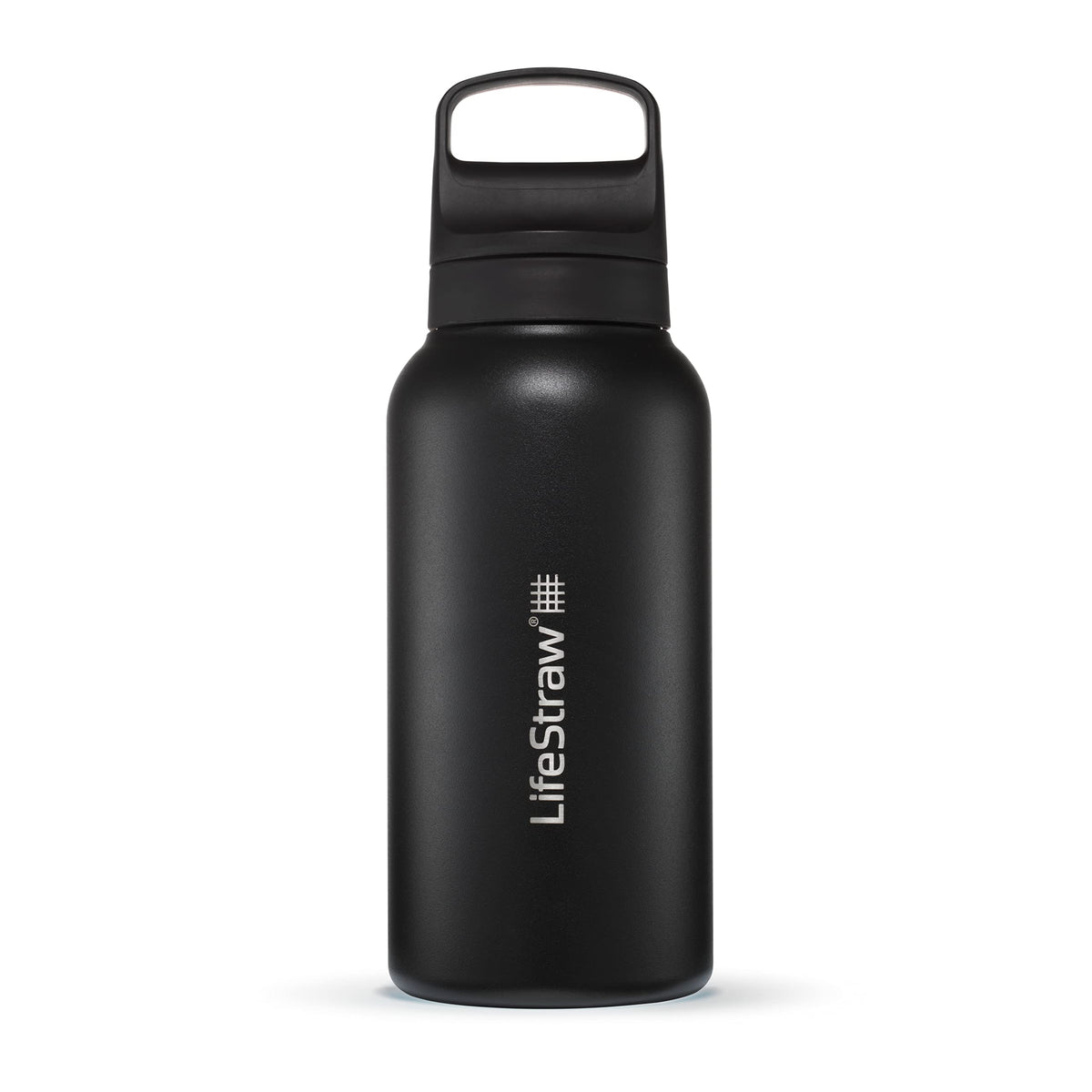 LifeStraw Go Series insulated bottle Nordic Noir with cooling capability on display