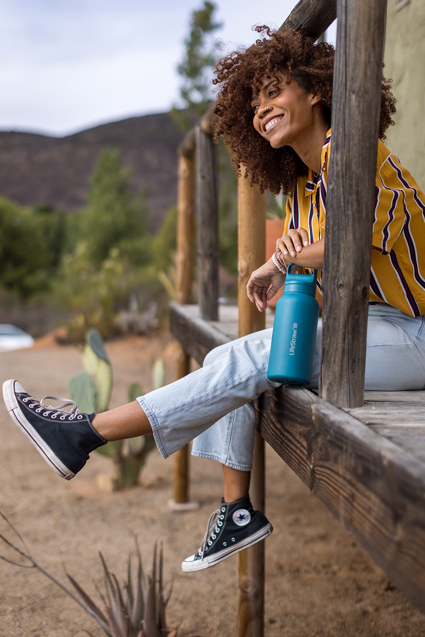 Close-up of LifeStraw Go Series being poured for on-the-go use