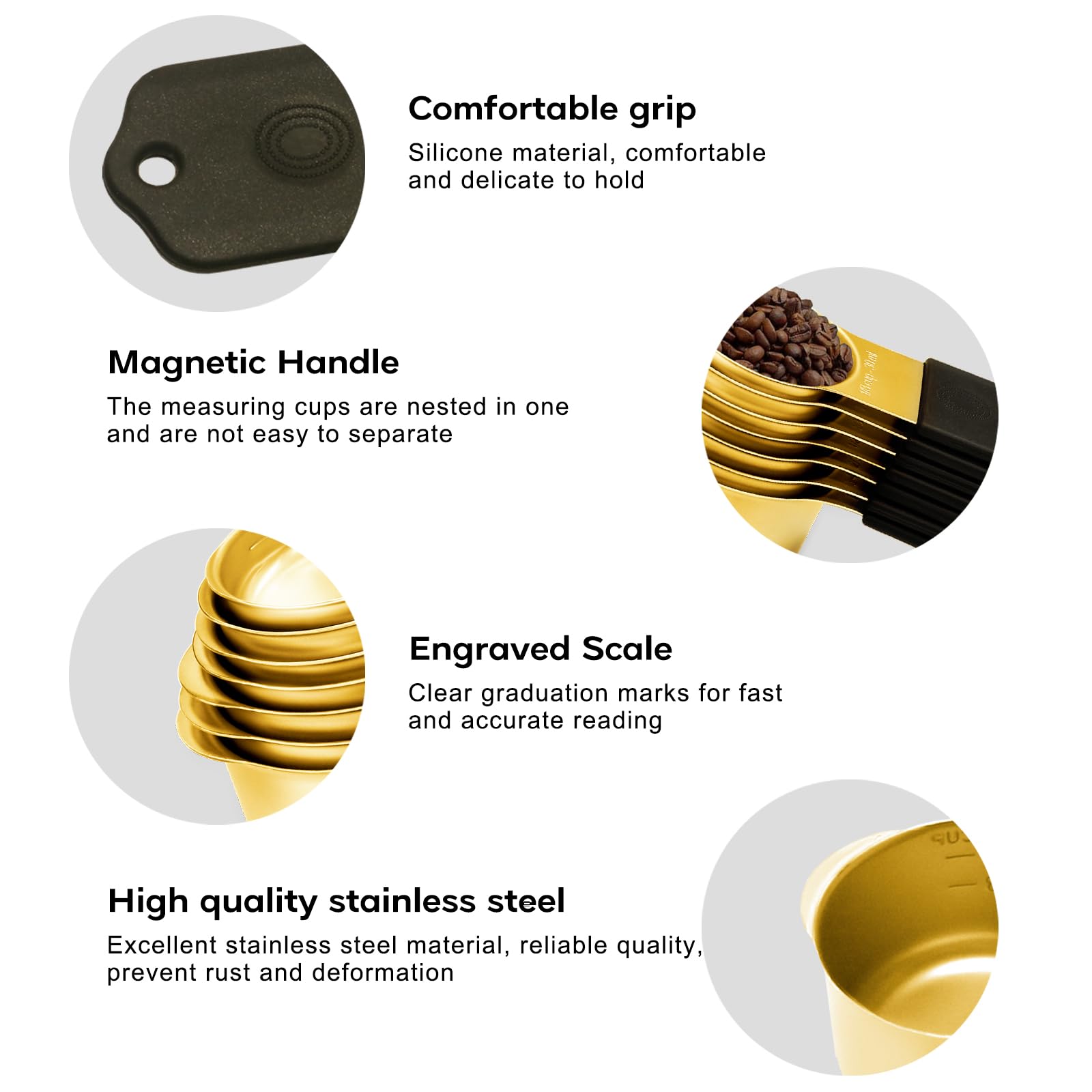 LIFETOWE magnetic cups silicone-handle close-up shows ergonomic grip for steady measuring.