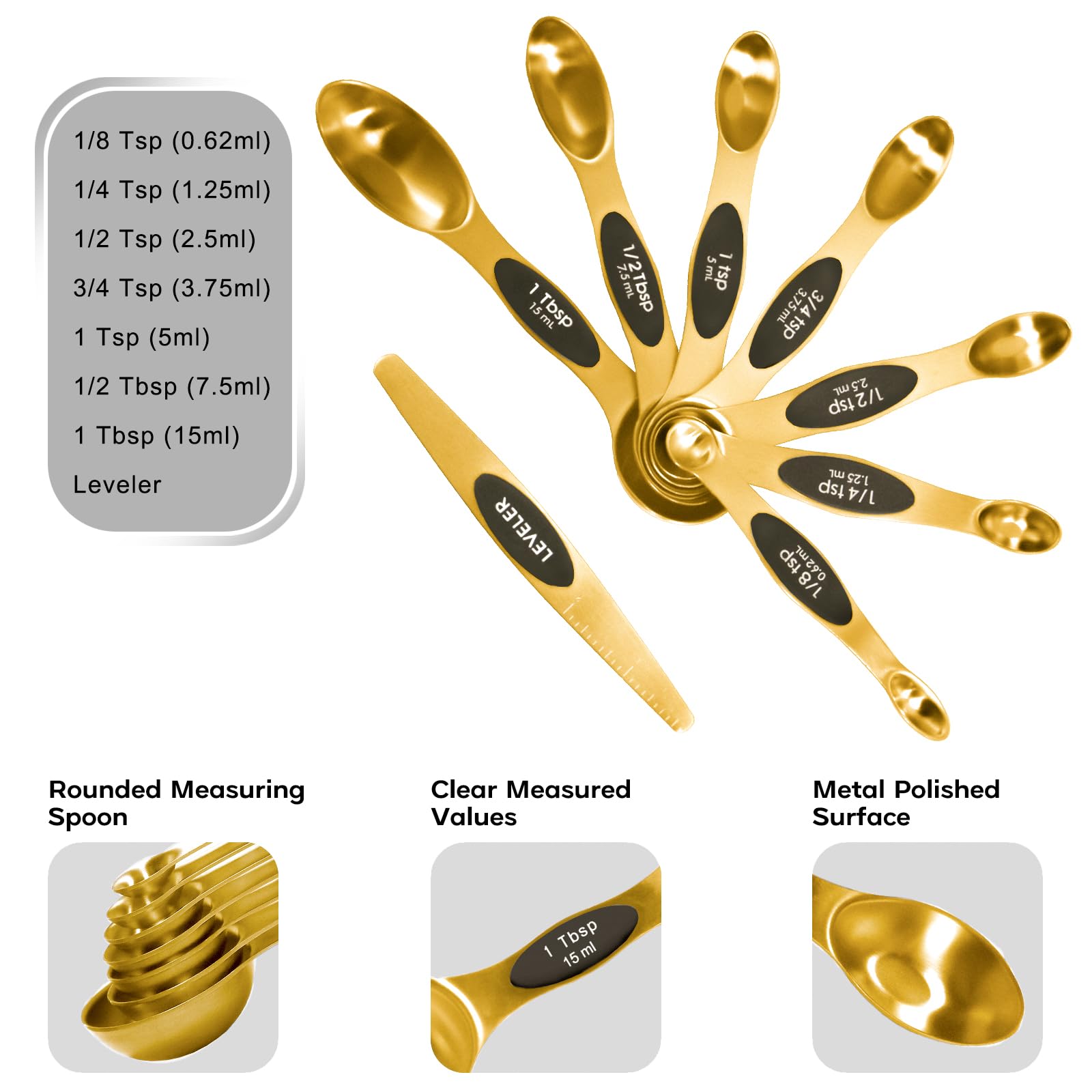 LIFETOWE magnetic spoons gold appearance highlights premium kitchen aesthetic.