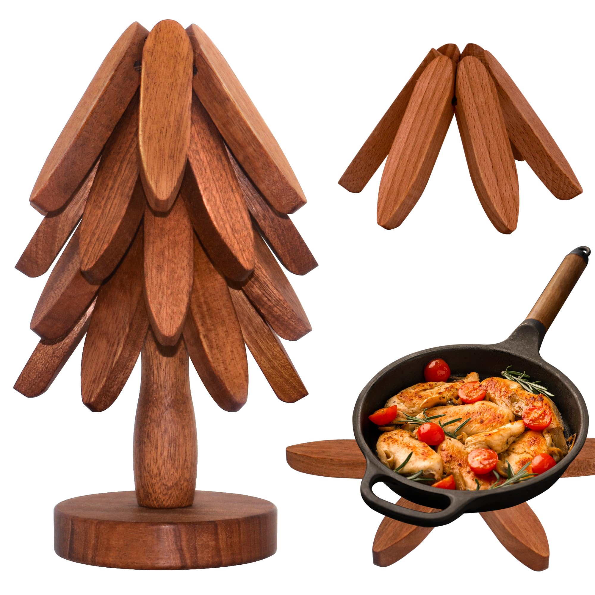 LIFETOWE tree-trivet-set-dark-on-stand protects surfaces from heat